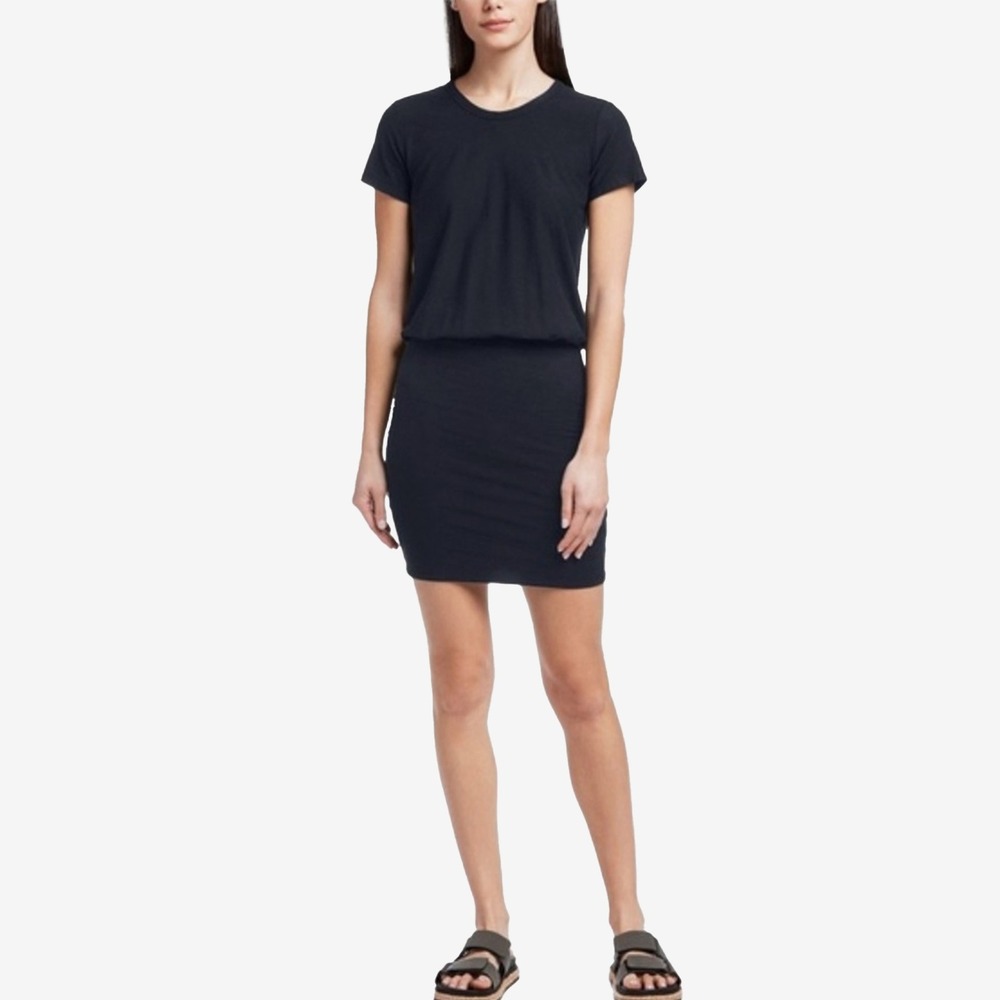 James Perse Blouson T-Shirt Dress Size XL Black Cotton Blend